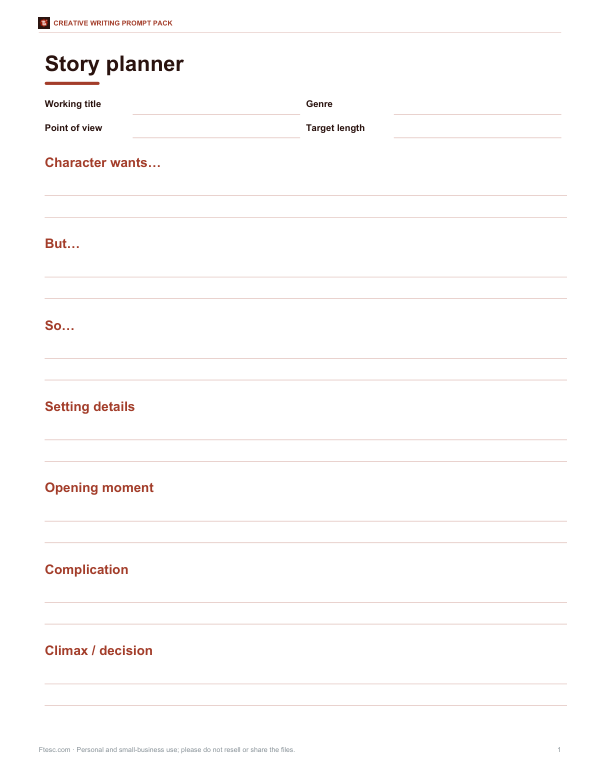 Preview of Printable Story Planner Worksheet